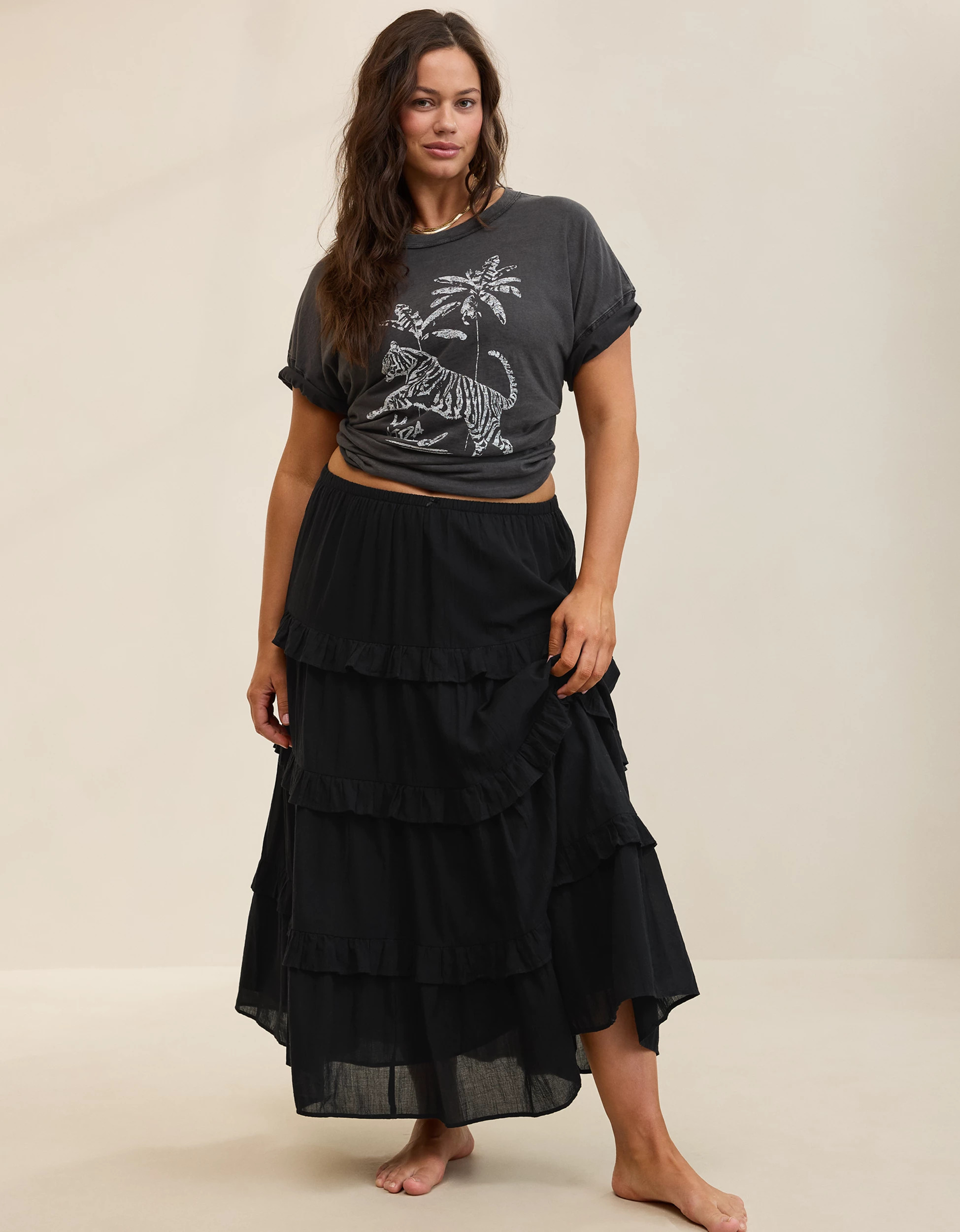 Aerie Ready To Ruffle Tiered Midaxi Skirt | Aerie