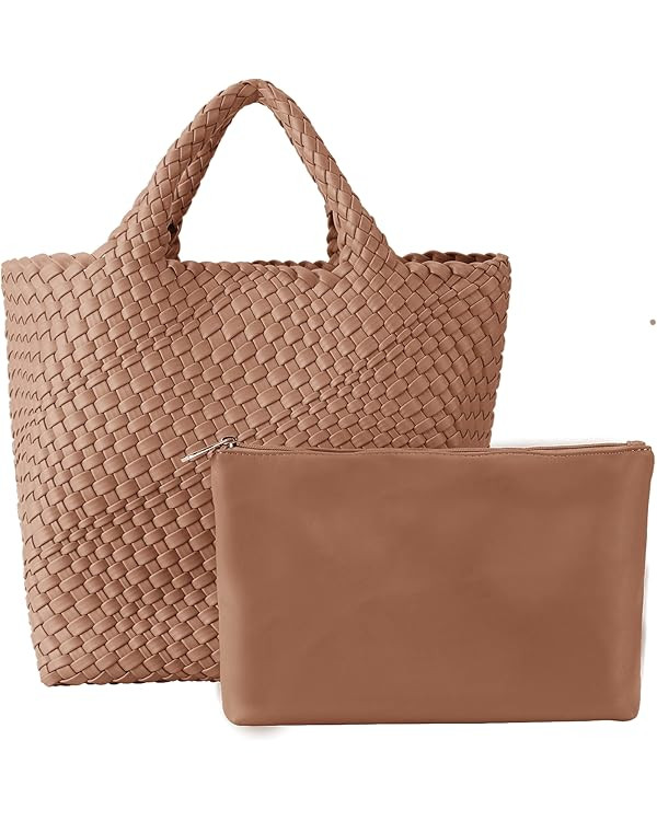 Woven Bag for Women, Fashion Woven Tote Bag Large Capacity, Soft Vegan Leather Hand-woven Handbag... | Amazon (US)