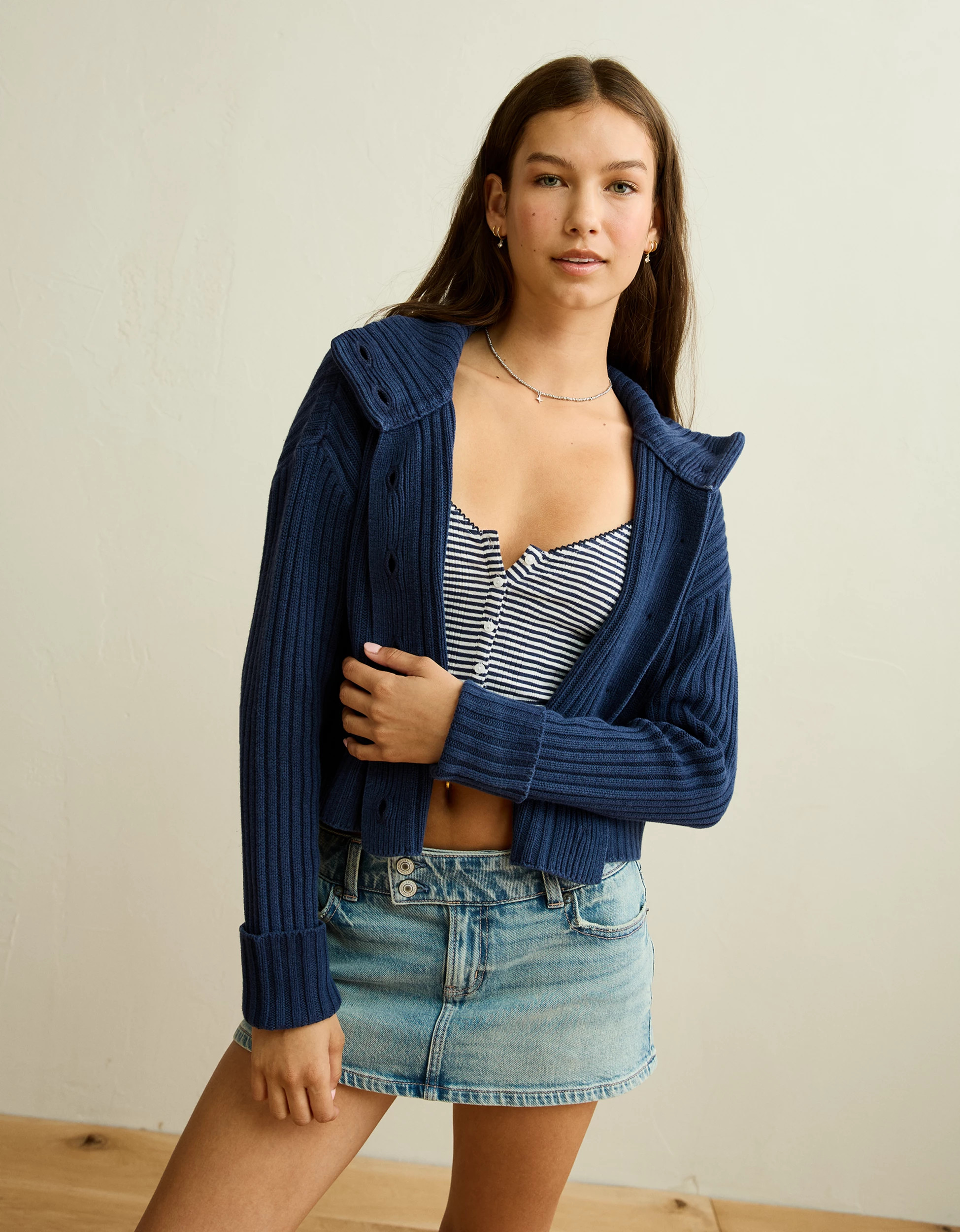 AE Button Up Mock Neck Cardigan Sweater | American Eagle Outfitters (US & CA)