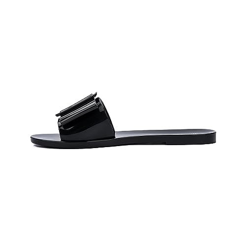 Melissa Babe Slip-On Jelly Slides for Women - Elegant, Delicate and Feminine Flat Slides with Single Strap Buckle Embellishment, Stylish Slip-on Vegan Jelly Slides, Open-Toe Design, Black/Black, 5 | Amazon (US)