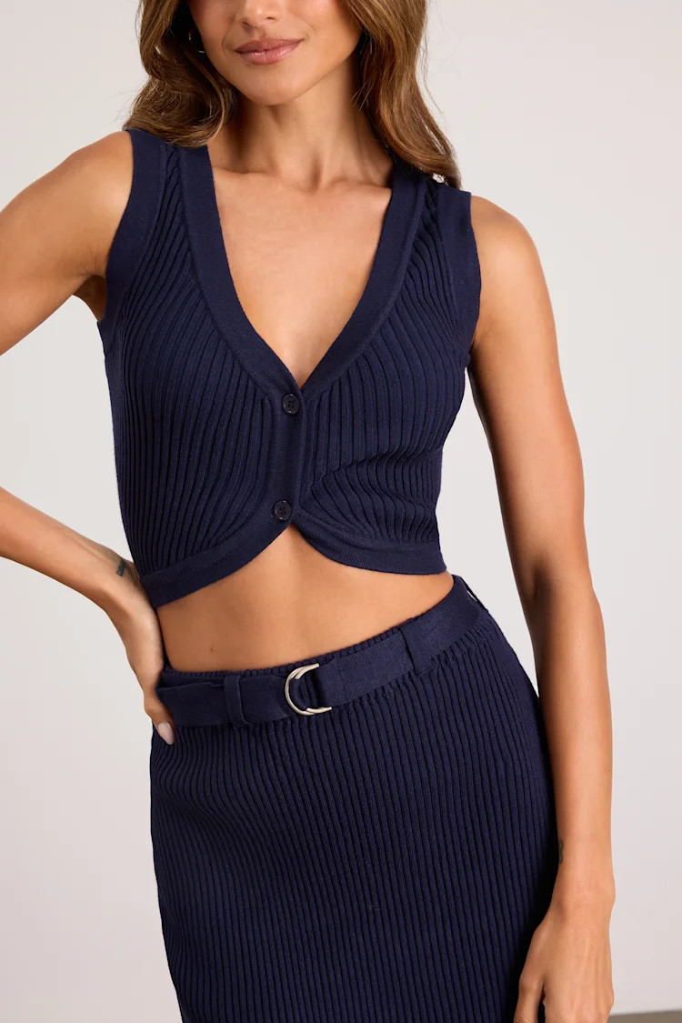 Mariah Navy Ribbed Two-Piece Sweater Midi Dress | Lulus