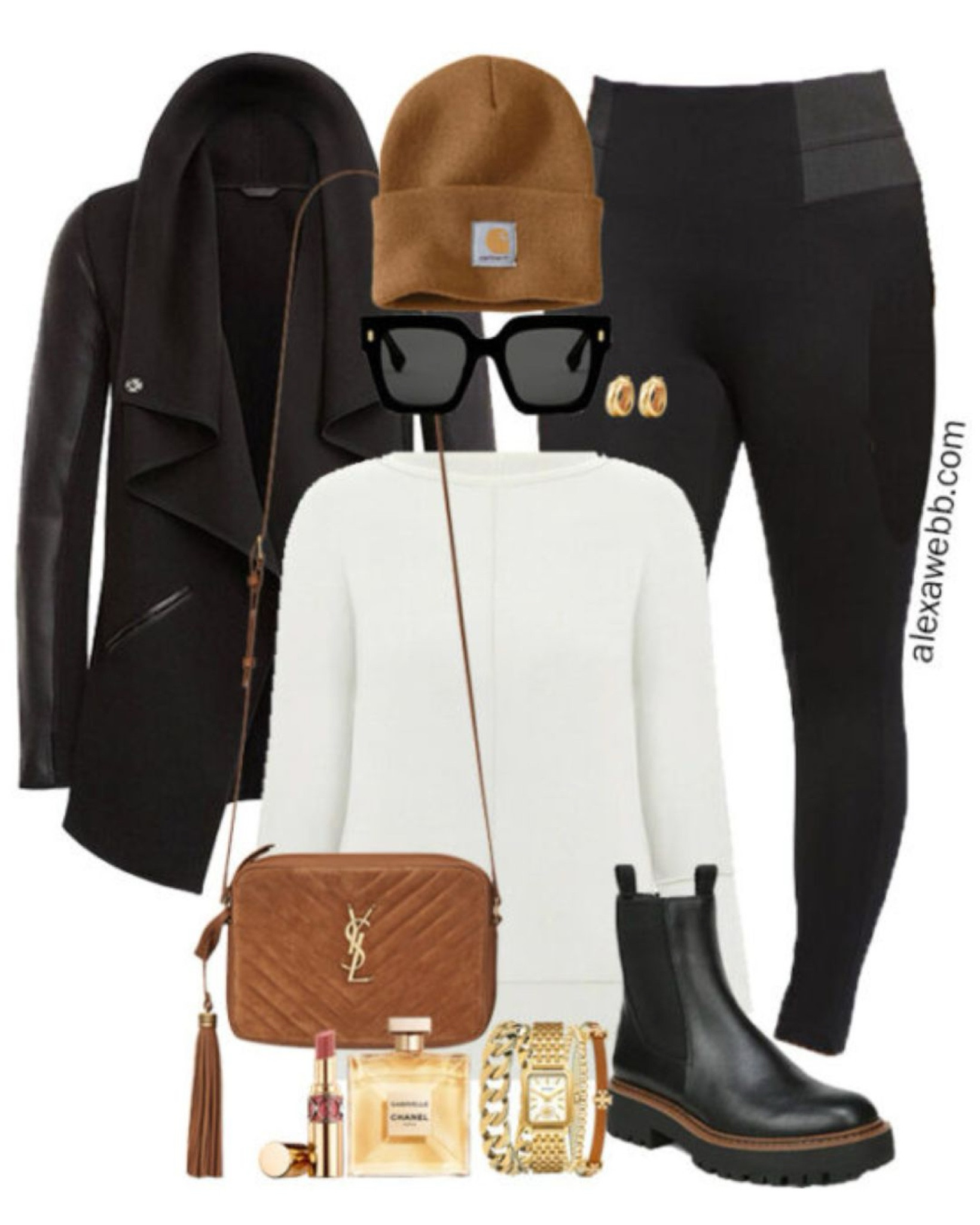Plus Size Black Leggings Outfits - A plus size fall outfit with ponte leggings, tunic top, draped jacket, and black booties by Alexa Webb.

#LTKPlusSize #LTKStyleTip #LTKSeasonal