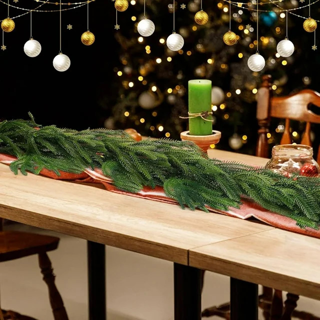 9Ft Christmas Norfolk Pine Garland - Real Touch Artificial Greenery Garland for Fireplace Mantle ... | Walmart (US)