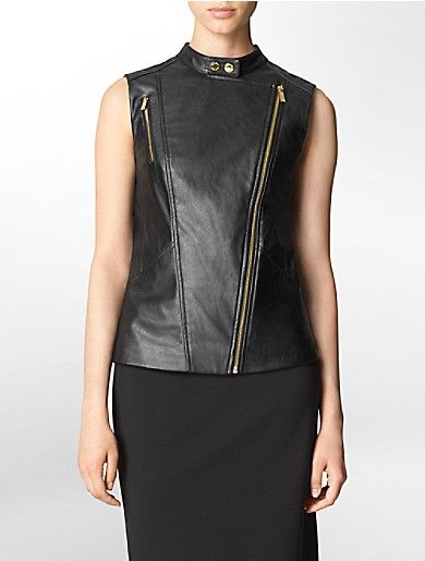 faux leather asymmetrical zip moto vest | Calvin Klein