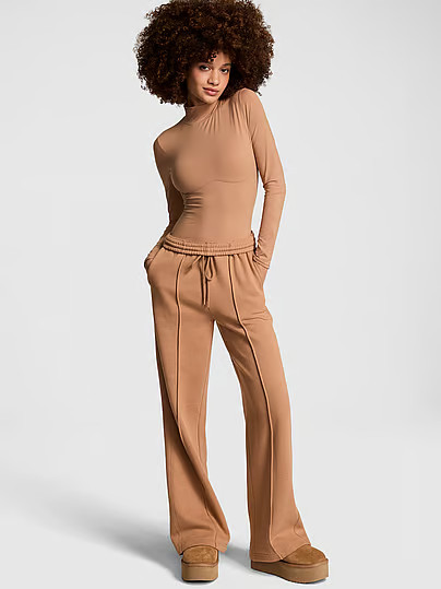 Ivy Fleece Wide-Leg Sweatpants, Beige, XS - Women's Bottoms - PINK | Victoria's Secret (US / CA )