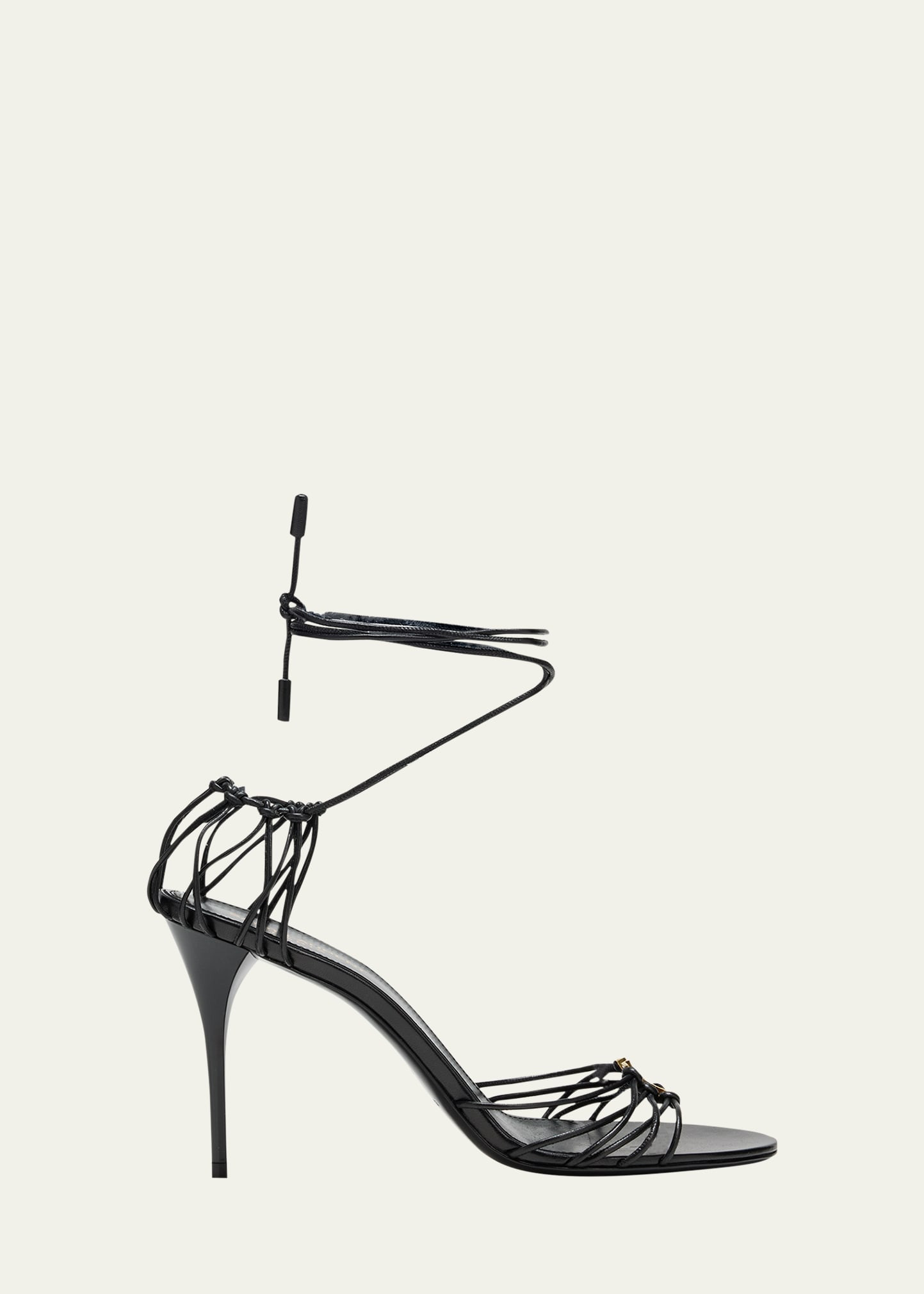 Saint Laurent Jota Strappy YSL Ankle-Wrap Sandals | Bergdorf Goodman