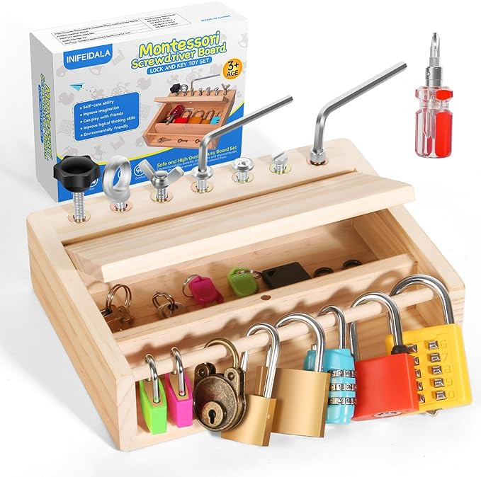 Montessori Toys for 3 4 5 Year Old,Montessori Screwdriver Board Set-Lock and Key Toy,Kids Tool Se... | Amazon (US)