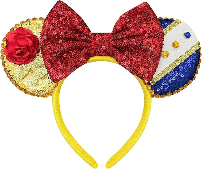 Mouse Ears Headband for Women, Rose Mouse Ears Sequin Bows Headband for Adult Park Ears | Amazon (US)