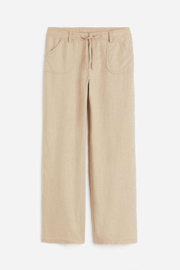 H & M - Linen-blend trousers - Beige | H&M (UK, MY, IN, SG, PH, TW, HK, KR)