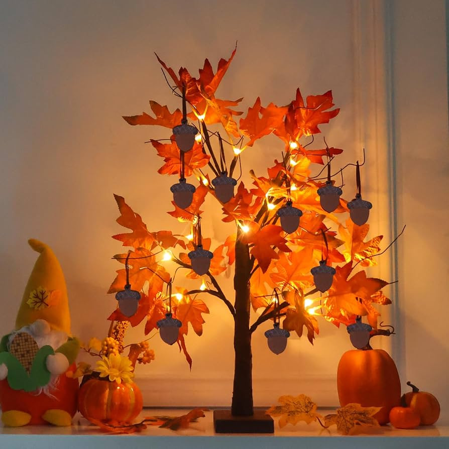 YEAHOME Fall Decorations for Home, Thanksgiving Decorations, 24\u201d/2FT Lighted Fall Maple Leav... | Amazon (US)