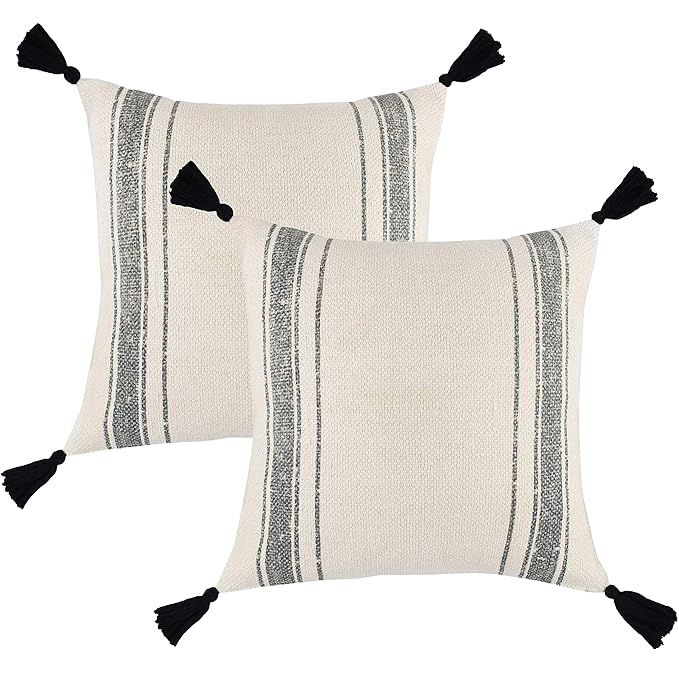 Woven Nook Decorative Throw Pillow Covers ONLY for Couch, Sofa, or Bed Set of 2 18 x 18 inch Mode... | Amazon (US)