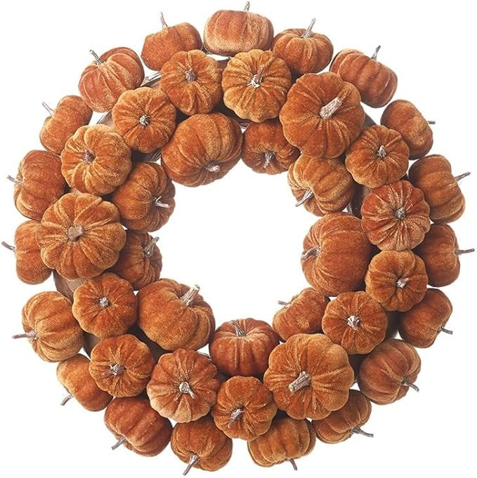 Rustic Brown Velvet Pumpkin Halloween Wreath | Amazon (US)