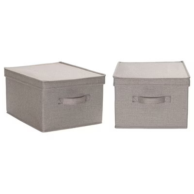 Large Fabric Storage Bins 2 Pack, Soft Poly Linen with Sturdy Sides, Attached Handle and Fully Removable Lid, Gray | Target