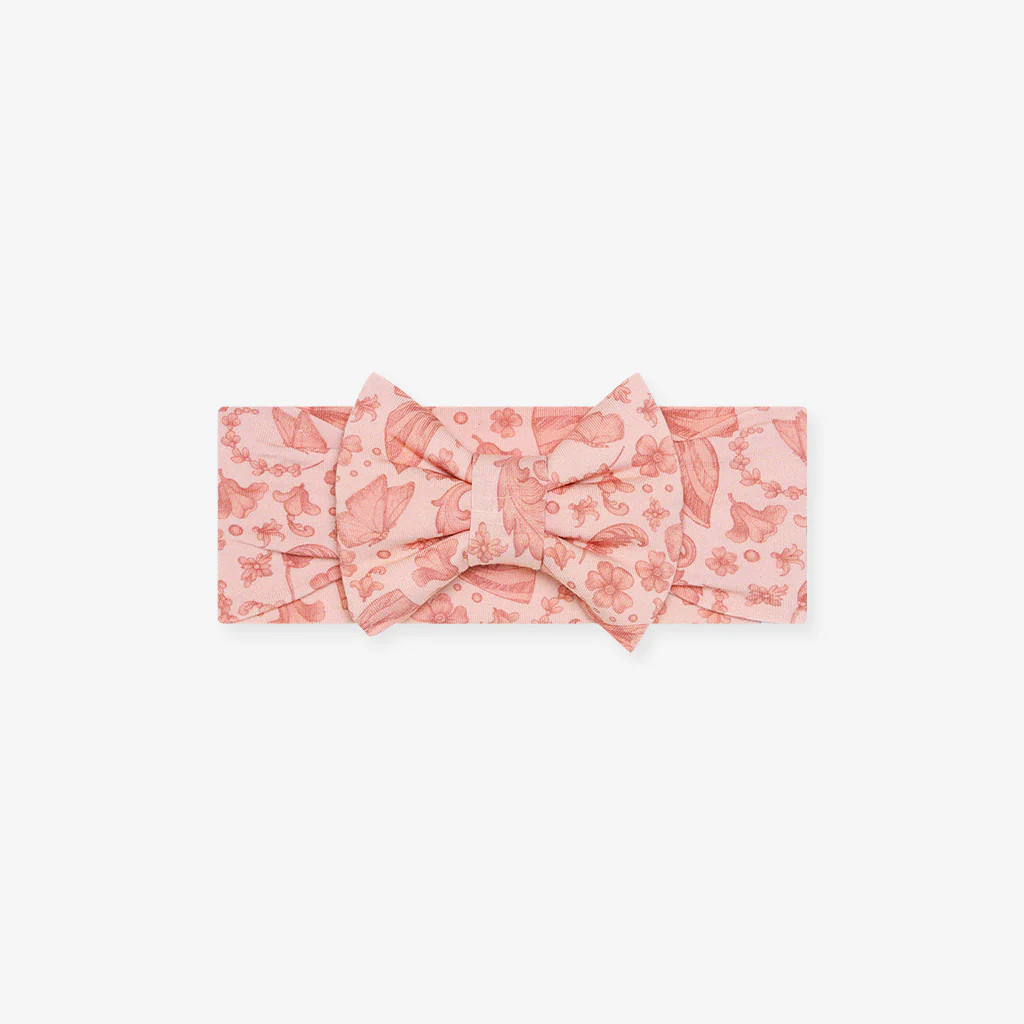 Floral Ribbons Pink Baby Girl Big Bow Headwrap | Adelaide | Posh Peanut