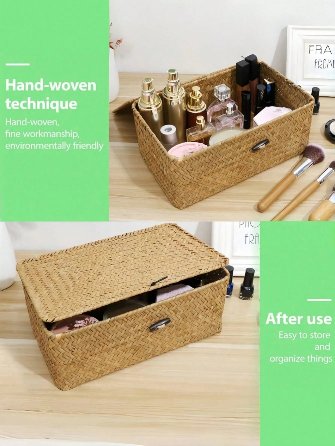 1 Peça Caixa de Armazenamento de Grama Marinha Tecida à Mão Estilo Nórdico com Tampa, Organiz... | SHEIN