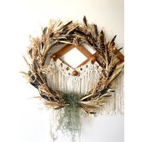 Custom Made Extra Large Bohemian Feather Wreath With Living Moss/Fall Door Wreath/Boho Fall Wreath/F | Etsy (US)