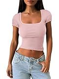 ANRABESS Womens Crop Tops Summer Slim Fit Short Sleeve Square Neck Tees Going Out Ribbed Tight Lo... | Amazon (US)