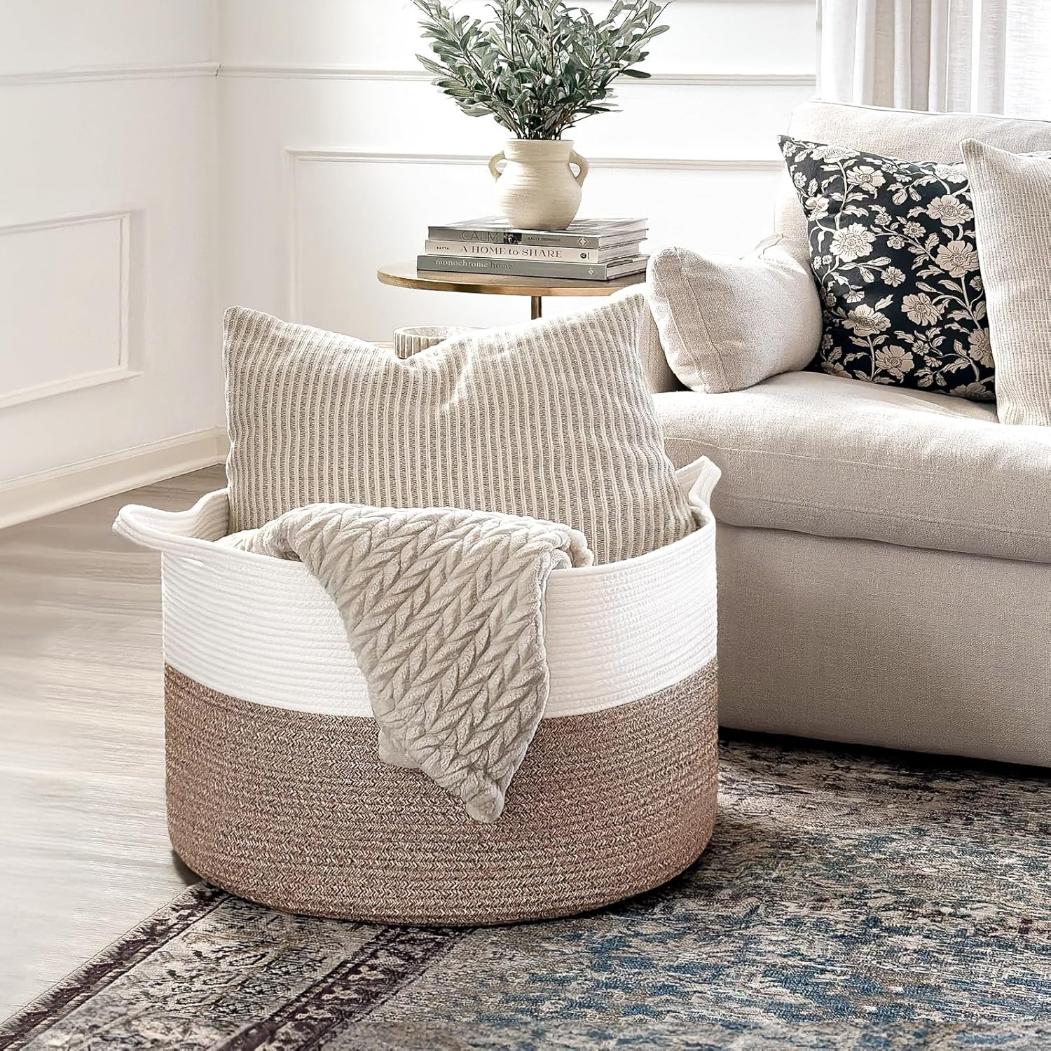 INDRESSME XXXLarge Cotton Rope Basket 21.7" x 21.7" x 13.8" Woven Baby Laundry Blanket Basket Toy... | Amazon (US)