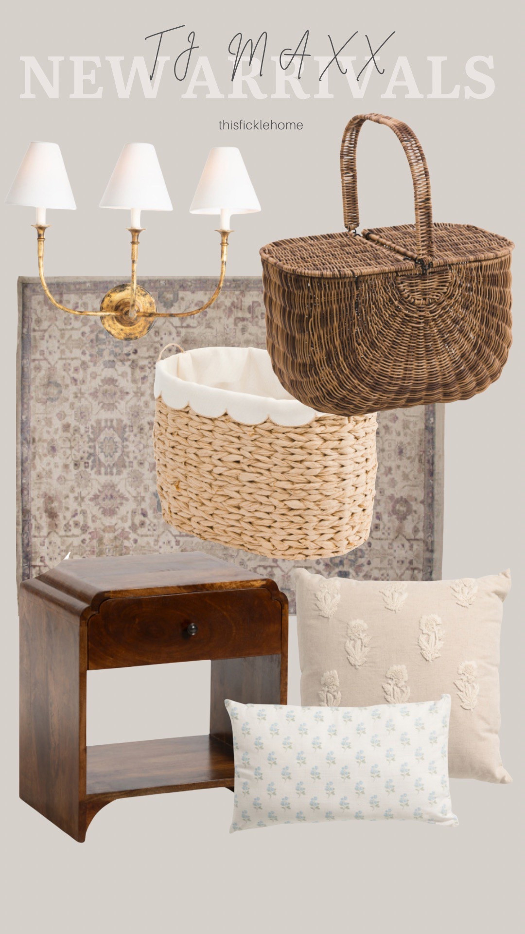 New home decor arrivals from TJ Maxx!

Picnic basket. Neutral pillows. Solid wood nightstand. Woven laundry basket with scalloped edge liner. Traditional style triple sconce with linen shades. Neutral Loloi area rug. 

#LTKSaleAlert #LTKHome