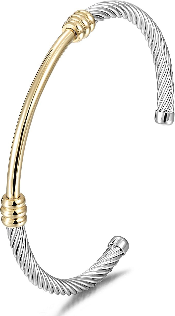 CIUNOFOR Cable Bracelet for Women Girl Silver Gold Rose Gold Inspired Antique Stainless Steel Twi... | Amazon (CA)