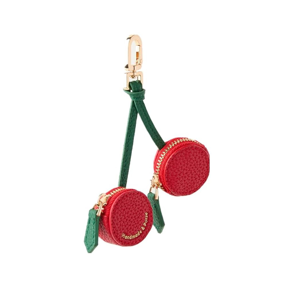 Cherry Design Coin Purse Charm, Red and Green, 6 inch Length, Handmade Mini Zipper Pouch Keychain | Amazon (US)