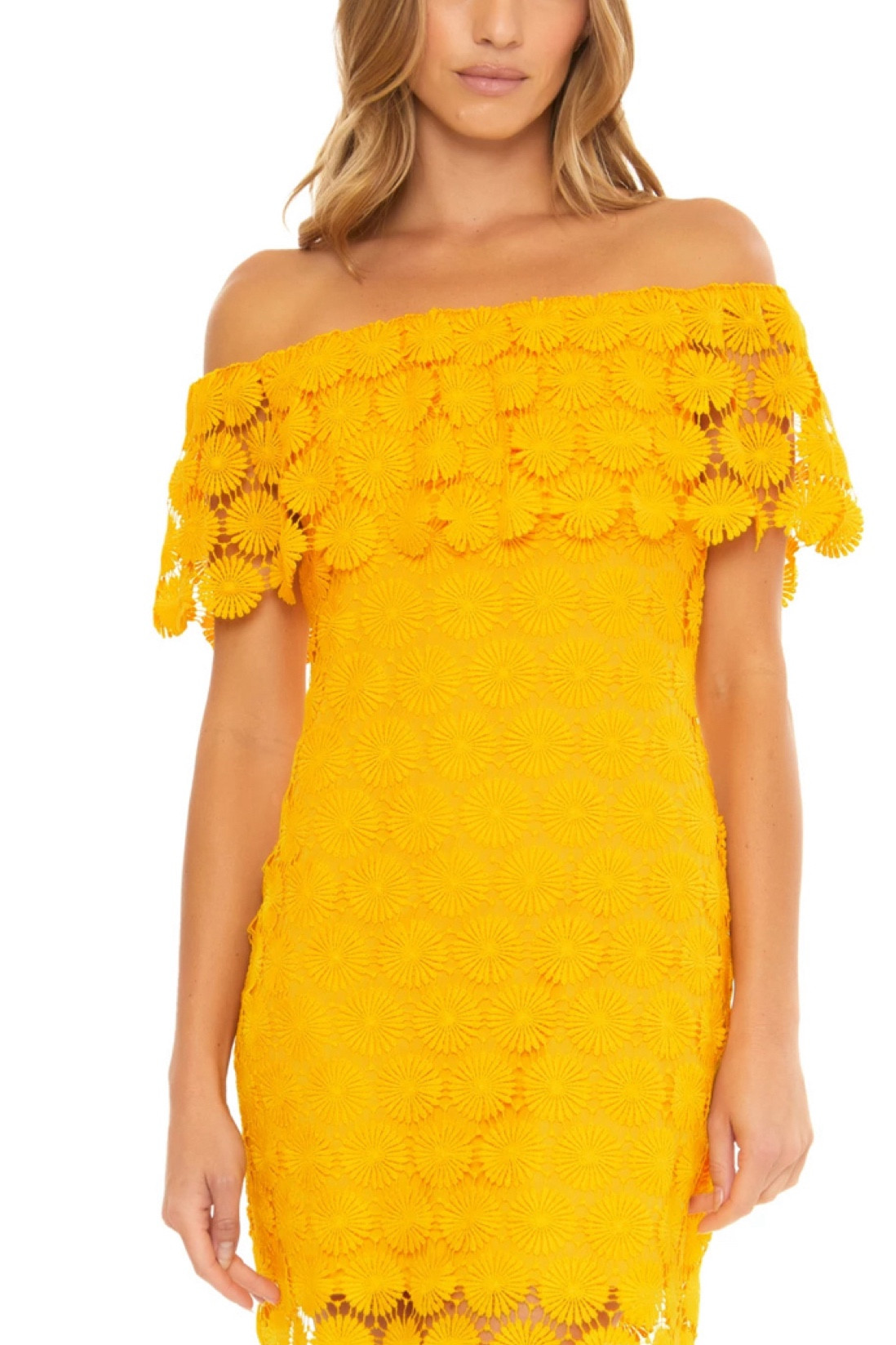 Trina Turk yellow crochet lace off shoulder mini dress 

#LTKHoliday #LTKstyletip #LTKGiftGuide