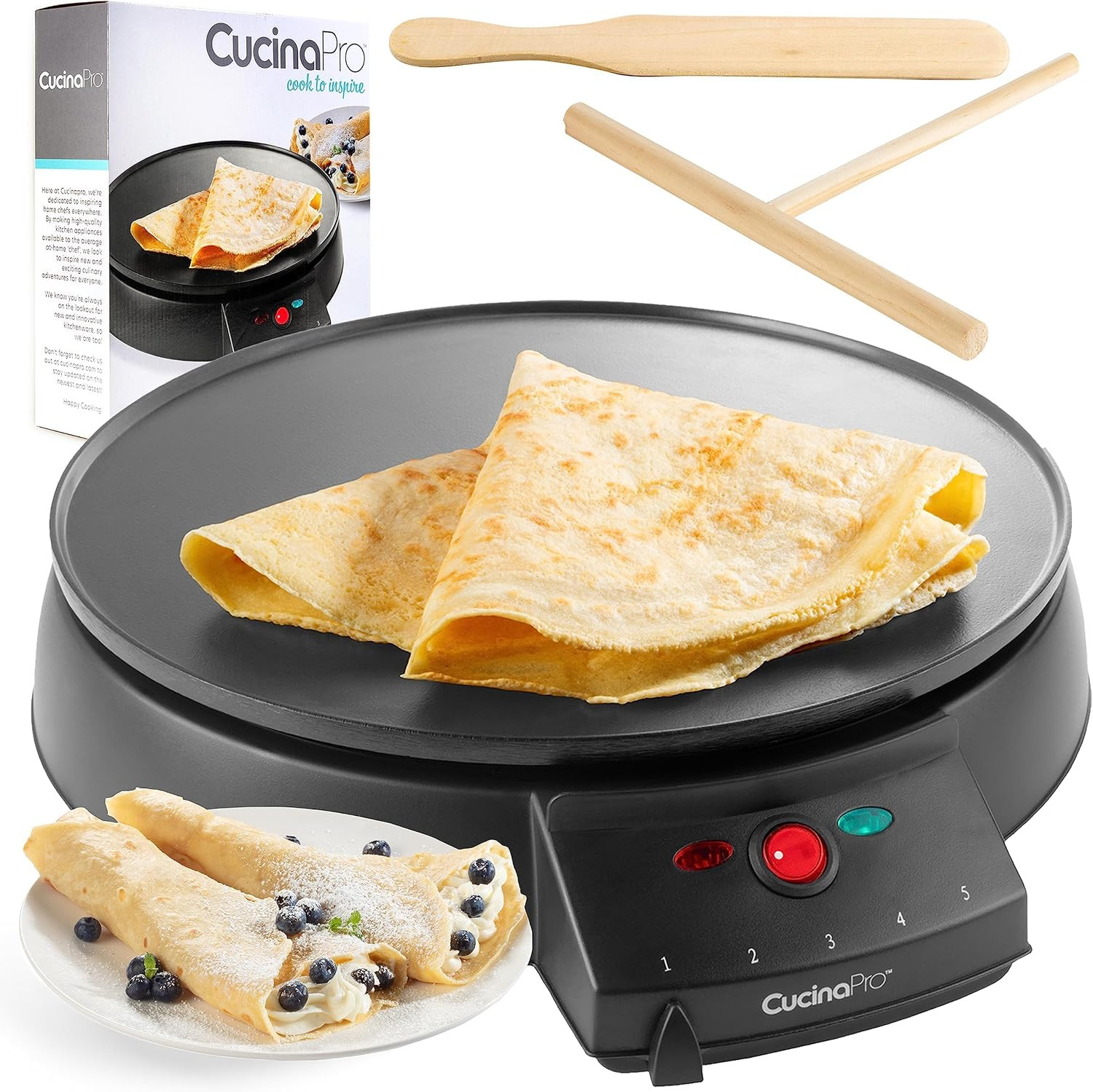 12" Griddle & Crepe Maker, Non-Stick Electric Crepe Pan with Batter Spreader and Recipe Guide - D... | Amazon (US)