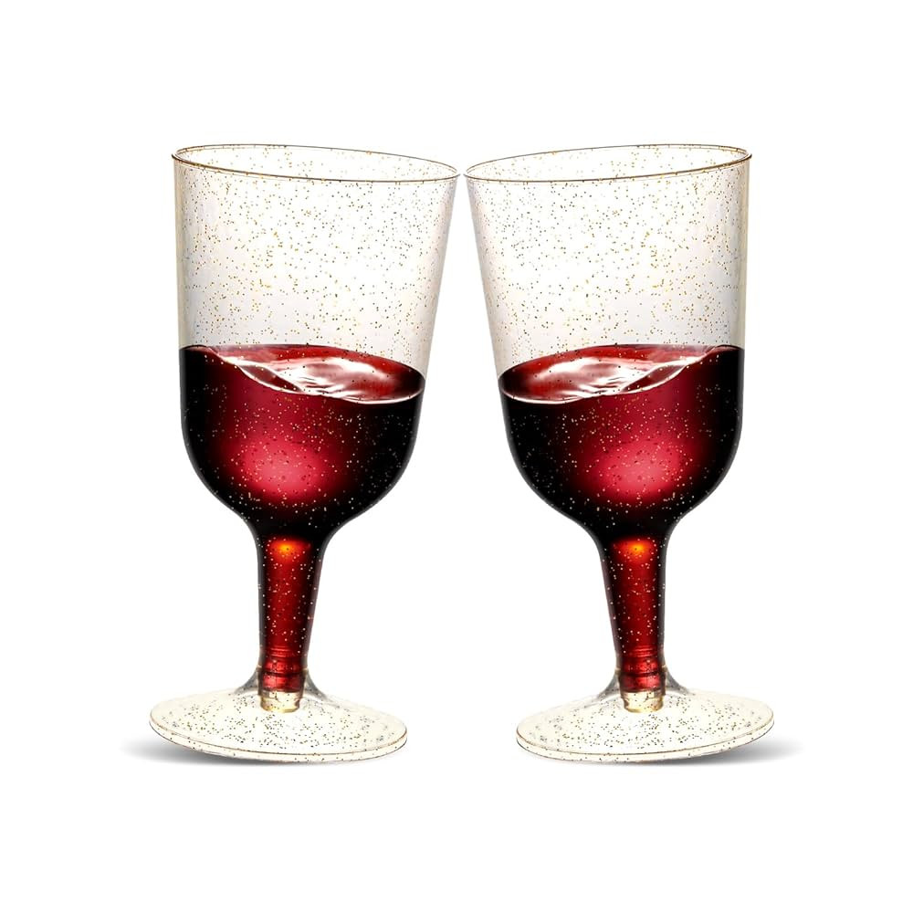 30 Pack 6oz Plastic Wine Glasses – Disposable Gold Glitter Mini Stemware with Removable Base fo... | Amazon (US)