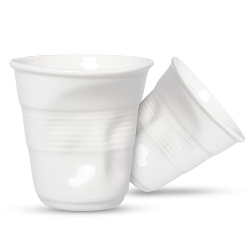 MEANT2TOBE Crumpled Ceramic Cup, 7 oz - Set of 2 - Plain White Mug for Everyday Coffee - Modern Design - Can be used in Freezer, Oven, Microwave, Dishwasher - Coffee Cups Ceramic - Ceramic Tumbler | Amazon (US)