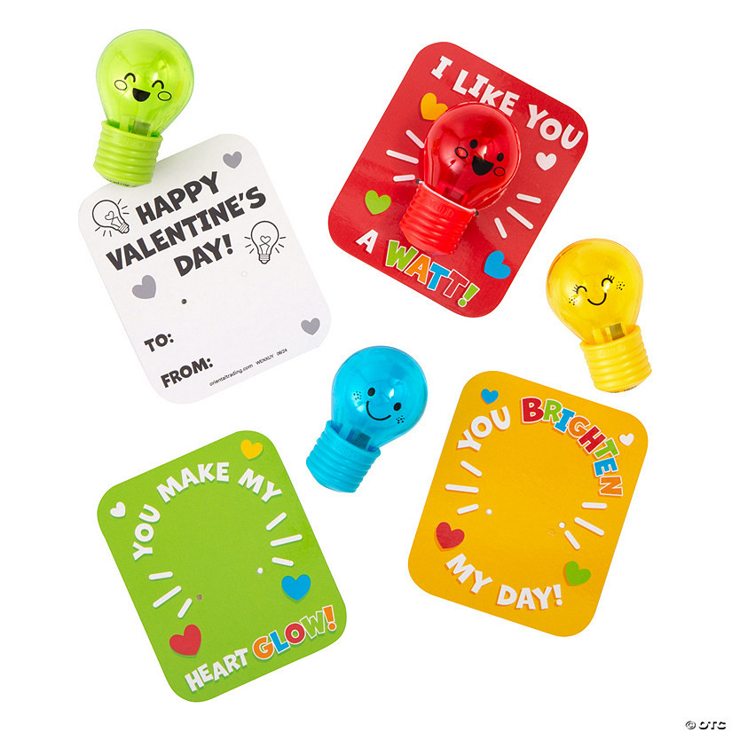 Lightbulb Pencil Sharpeners Valentine Exchanges with Card for 24 | Oriental Trading Company