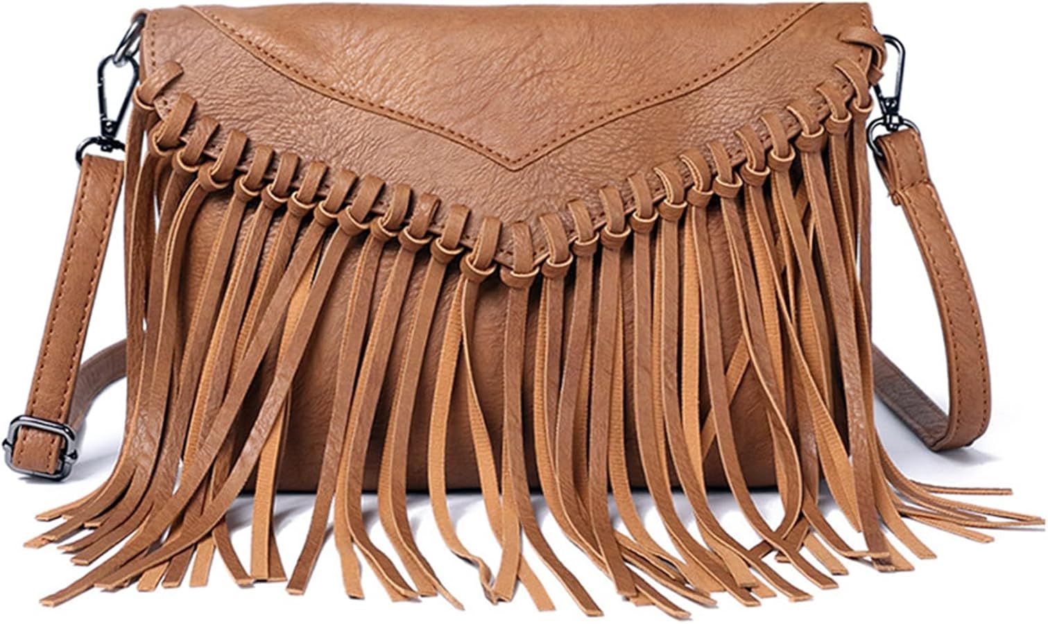 Vintage Fringe Purse Fringe Hobo Bags for Women Vegan Leather Tassel Hippie Crossbody Bag | Amazon (US)