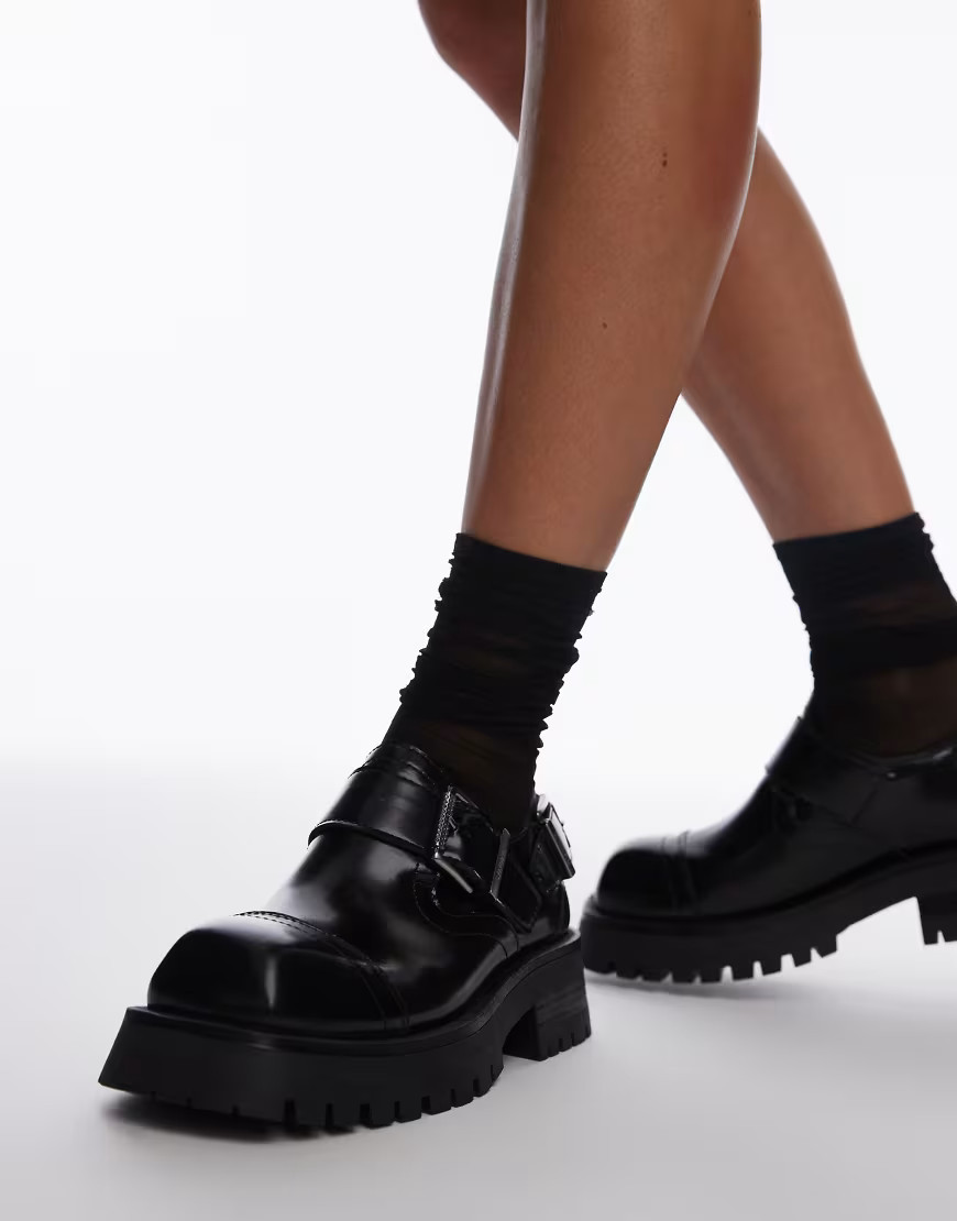 Bronx Qui-nn monkstrap shoes in black brush off leather | ASOS (Global)
