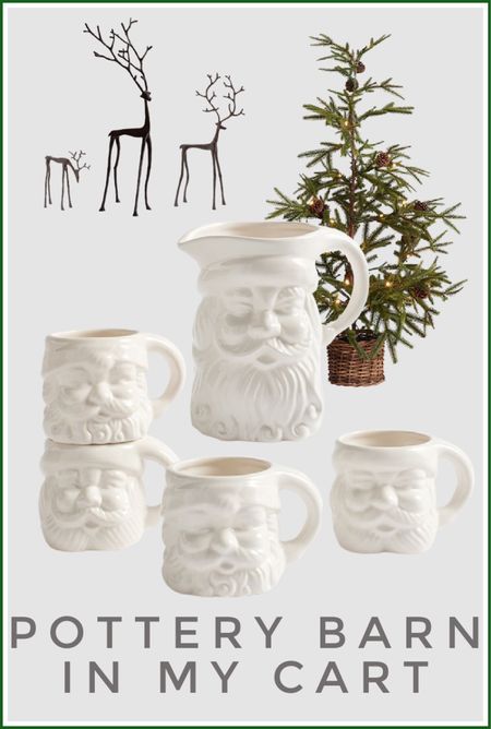 Neutral Christmas decor for you from pottery barn. In my cart- white Santa mugs, white pitcher, Christmas tree, basket, deer, bronze reindeer. 

#LTKstyletip #LTKSeasonal #LTKhome