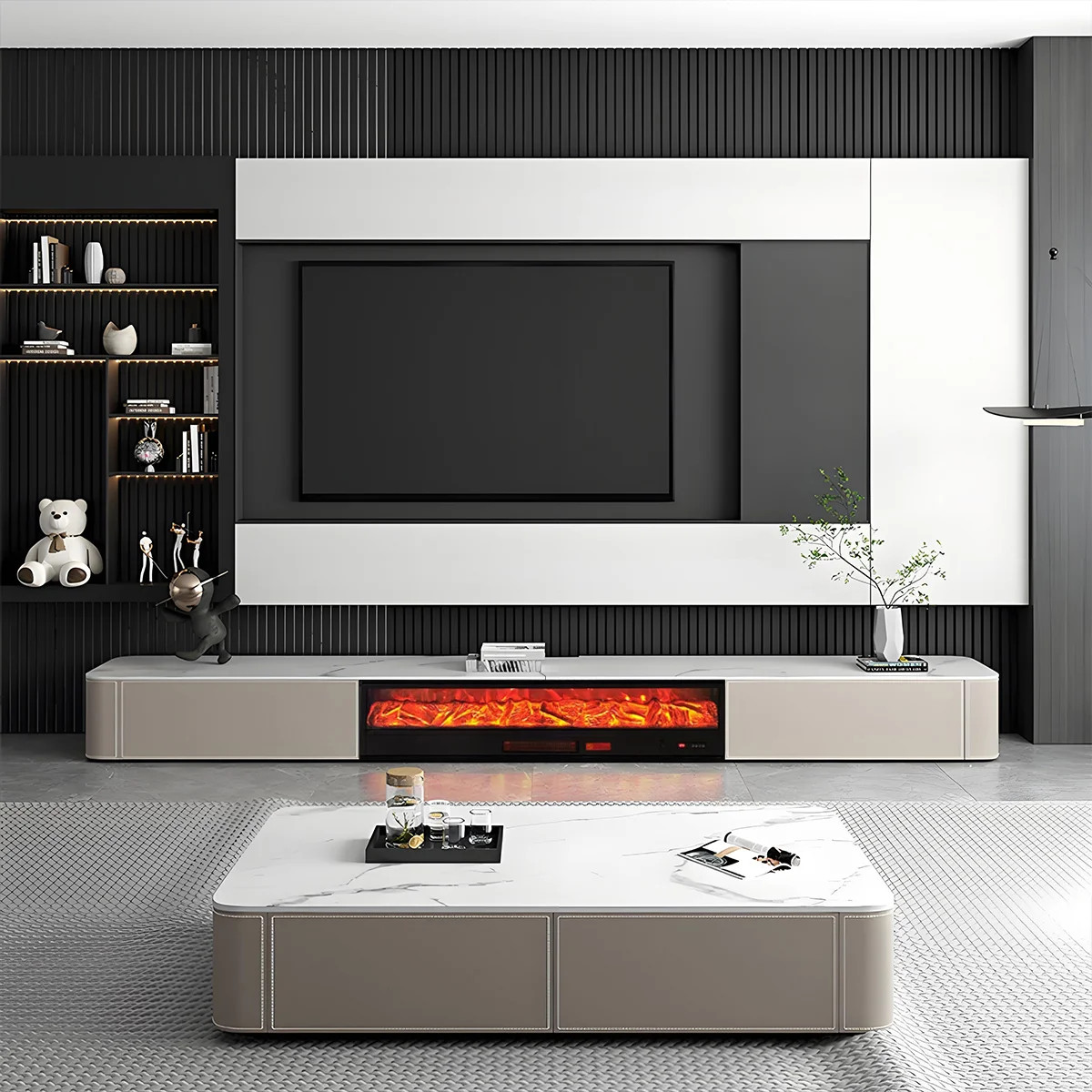 102.36"Modern Sintered Stone Decorative Electric Fireplace TV Cabinet | Wayfair North America