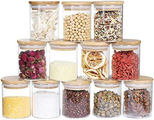 12 Pack Small Glass Jars with Airtight Bamboo Lids, Dabacc Glass Canisters Set Kitchen Food Stora... | Amazon (US)