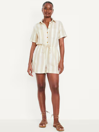 Crinkle Gauze Button-Down Romper | Old Navy (US)