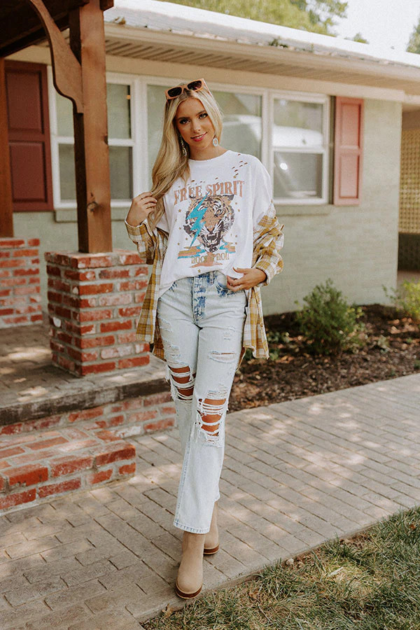 Free Spirit Tiger Oversized Distressed Tee In White | Impressions Online Boutique