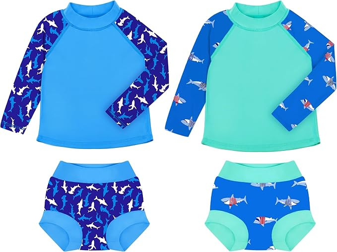 BIG ELEPHANT 2 Pcs Rash Guard Swim Diapers Sets for Unisex Baby, Boys Girls Long Sleeve Swimsuit ... | Amazon (US)