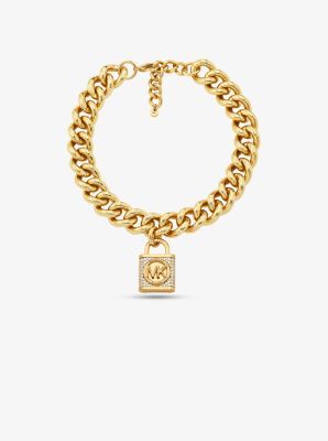 14K Gold-Plated Brass Pavé Lock Curb Link Necklace | Michael Kors US