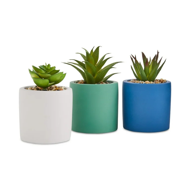 Mainstays by Becky G. & Alejandra 5.5" Artificial Succulent Plants in Blue, Green & White Modern ... | Walmart (US)