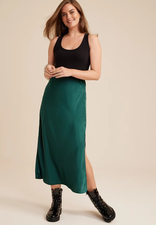 Satin High Rise Maxi Skirt | Maurices