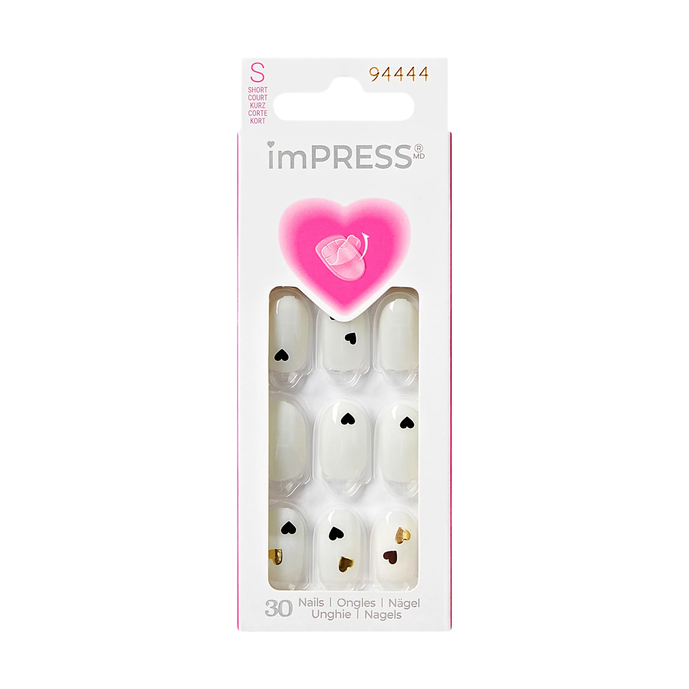 KISS imPRESS Design Valentine's Day Press on Nails, Two of Hearts, White, Short Oval, 30 Count | Walmart (US)