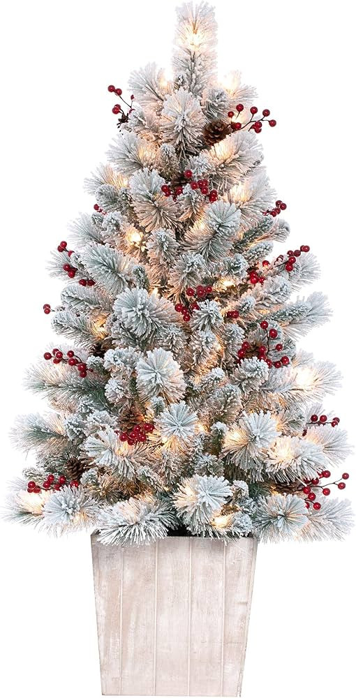 Haute Decor 4 Foot Pre-lit Ashcroft Artificial Frosted Fir Potted Christmas Tree with 100 Soft Wh... | Amazon (US)