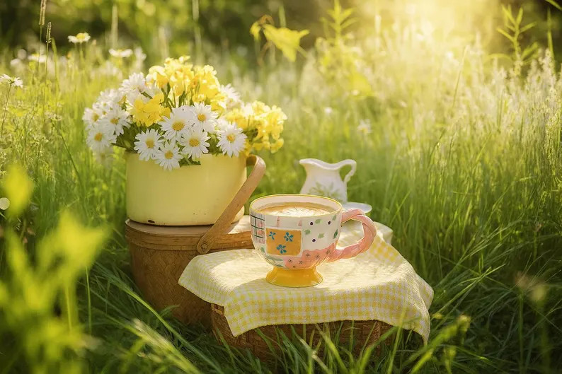 Hand-Painted Ceramic Cappuccino Cup: Floral Handle Artisan Mug | Etsy (US)