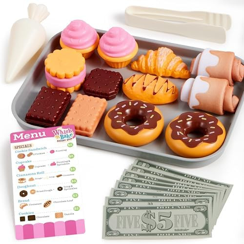 Cookie Play Food Set, Toddler Pretend Toys, 17 PCS Kitchen Toy Food Sets with Plastic Cookies, Ba... | Amazon (US)