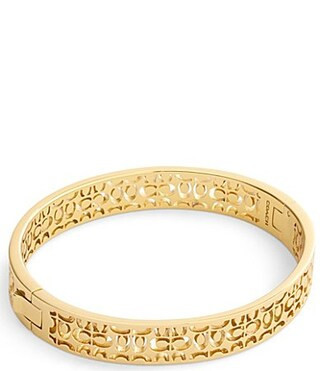 COACH Signature Quilted Cut Out Bangle Bracelet - Shiny Gold | Dillard's
