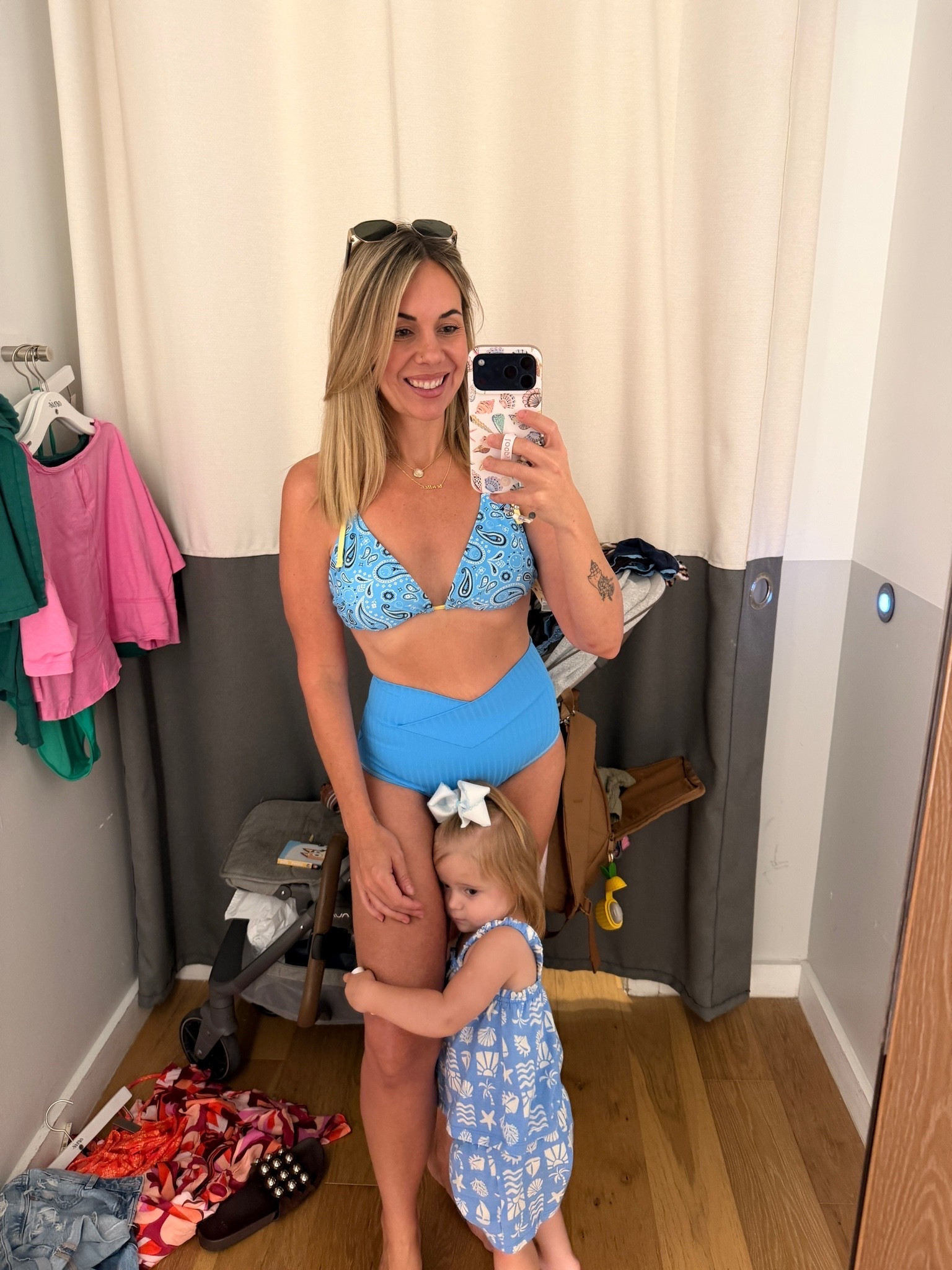 I size up to a large in the triangle top for a bit more coverage and size up in the bottoms to a medium. These cross the cut highway bikini bottoms are so flattering y’all they make my waist look tiny because of the cut. I am loving Aerie swimsuits. I bought both! @Aerie

#LTKmomlife