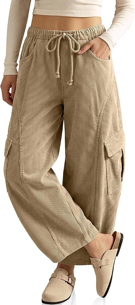 TARSE Womens Corduroy Cargo Wide Leg Barrel Pants | Amazon (US)