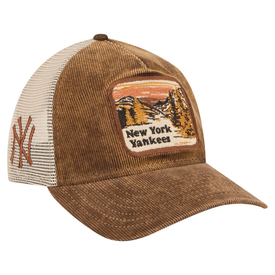 New York Yankees New Era Vintage Landscape 9TWENTY A-Frame Adjustable Trucker Hat - Dark Brown | Lids