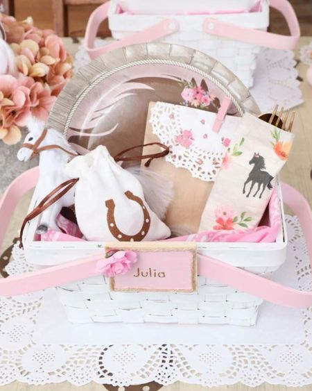 A Cowgirl Birthday Party DIY Picnic Basket can hold everything you need for a cute horse-themed party ware and party favors!

#diydecor #cowgirlparty #tablesetting #horseparty #kidsparty #partyfavors 

#LTKkids #LTKfamily #LTKparties